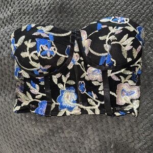 Women's Corset Style Bodice Crop Top‎ Floral Embroidered Y2K 90s Small